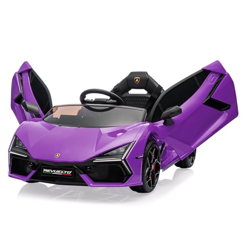 Hetoy 12V Kids Ride On Car, Licensed Lamborghini Revuelto Electric Car for Kids Over 37 Months, Battery Powered Sports Car Toy with Remote Control, Bluetooth, Headlight, Music, Purple