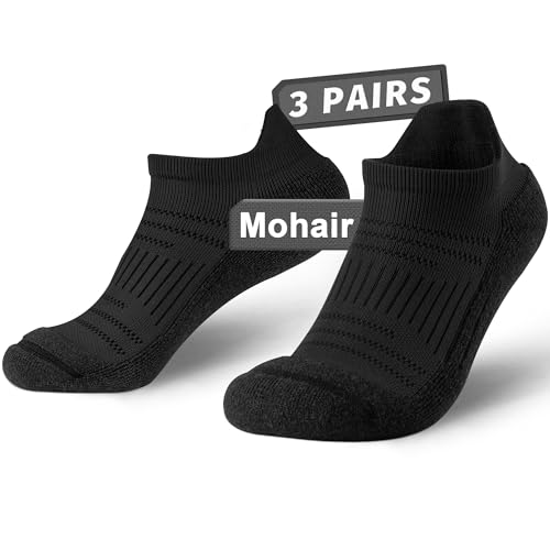 Mohair Wool Running Ankle Socks Thick Padded Cushion Moisture Wicking Compression Arch Support Outdoor 3 Pairs