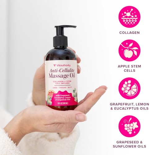 Anti-Cellulite Massage Oil with Collagen Stem Cells Fast-Absorbing Hydrating Body Oil for Thighs, Hips & Curves, Firming and Smoothing Formula with Grapefruit Lemon & Eucalyptus Essential Oils 8 Fl Oz - Thumbnail 3