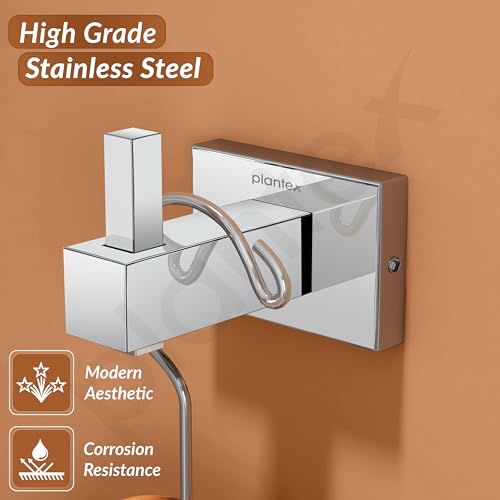 Image of Plantex Stainless Steel Robe Hook /Cloth-Towel Hanger /ccloth Hanger for Bathroom wall Bathroom Accessories - Nexa (Chrome)