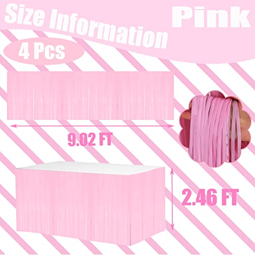 4 Pack 29X108 Inch Metallic Foil Fringe Tinsel Table Skirts For Rectangle Tables Streamer Curtains Backdrop For Wedding, Birthday, Parade Floats, Christmas Decorations Party Supplies(Macaron Pink) #TOP1