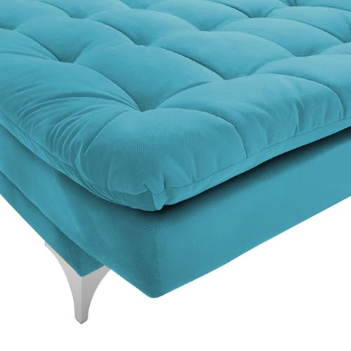 Image of Krancy Solid Wood 3 Seater Sofa Cum Bed with Ottomon | Convertible Wooden Couch for Living Room, Home & Office | Modern Designer Furniture | 1 Year Warranty | Turquise Color