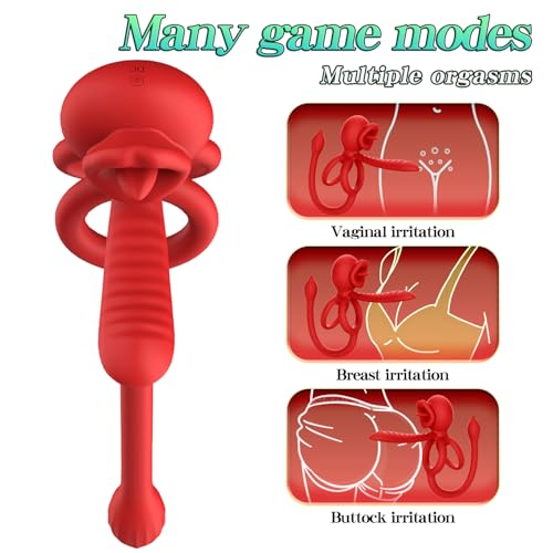 Image of Couples Sex Toys Vibrating Cock Ring, 3-in-1 Dual Cock Ring Vibrator 9 Modes for Clitoral Stimulator with Tongue Licking, Silicone Vibrating Penis Ring Adult Sex Toys for Mens Vibrator