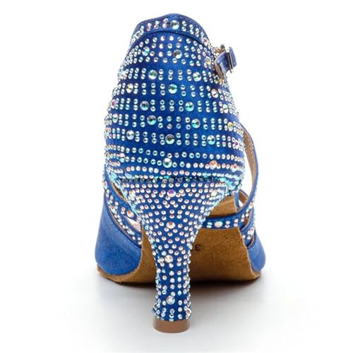 Dancing Shoes for Woman Latin Dance Shoes Women Salsa Tango Ballroom Party Women Shoes Rhinestone Heeled Sandals(Indoor Blue 6cm,41)3