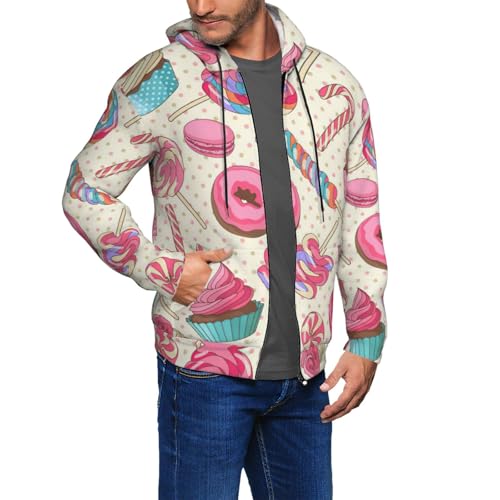 Sweat à capuche avec cordon de serrage pour homme au motif coloré cupcake et donut