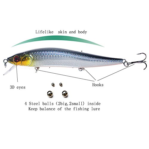 KIKITOY Saltwater Fishing Lures Inshore Large Hard Bait Minnow Lures with Three Triple Pronged Hooks 5Pcs 5.5 Inch 0.8 oz