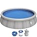 Avenli Pool 396 x 84 cm Family Prompt Set Pool Aufstellpool mit Pumpe Schläuchen Filterkartusche Pool-Set grau Gartenpool rund Schwimmbecken für Familien & Kinder graue Rattan-Optik