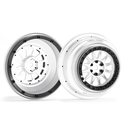 TREAL UDR Beadlock Wheels Aluminum Upgrades Wheels (2-Pack) Compatible with 1/7 Unlimited Desert Racer Stock Factory Tires(Silver/Black)