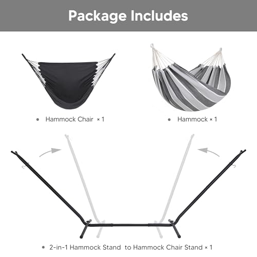 Image of SUNCREAT 2-in-1 Convertible Backyard Fabric Hammock with Stand, Gray