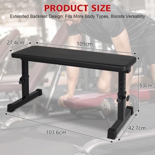 Banco de pesas plano – Banco de entrenamiento de altura ajustable para el hogar, compacto y estable, banco de fitness para entrenamiento de pesas cortas, entrenamiento de fuerza de cuerpo completo