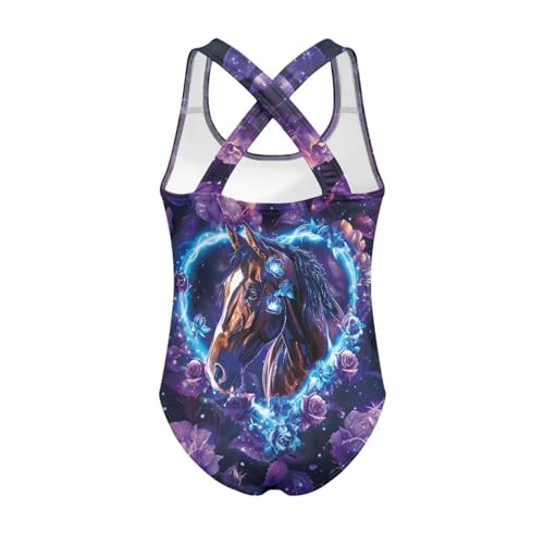 Girls Horse Swimsuit One Piece Swimwear with Cross Back Straps Summer Quick Dry Beach Bathing Suit2