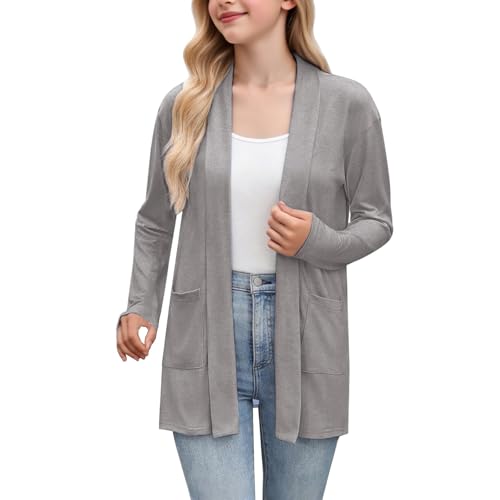 Girl's Casual Cardigan Lightweight Solid Fashion Open Front Tops Loose Fits Long Sleeve Teen Outwear 5 to 14 Years