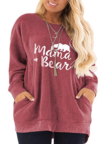 Womens Plus Size Winter Sweatshirts Mama Bear Long Sleeve Tops Tee Shirt MWR-22W