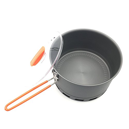 Tentock 2.1L Heat Exchange Camping Pot With Folding Handle Hard Aluminum Pot Backpacking Kettle With Compact Storage Mesh Pouch #TOP1