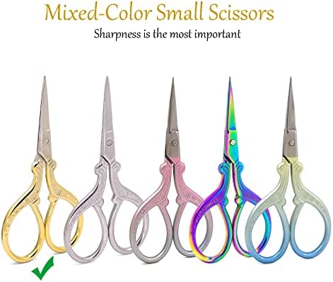 Small Scissors Sharp Embroidery Sewing Scissors,Craft Stainless Steel Scissors Stationery for Fabric Trim Home Use,Gold Portable Travel Cutter with Leather Protector