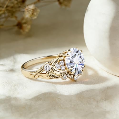 Image of Gemstone Vintage Rings for Women s925 Sterling Silver Round Cut 1.0 Carat Gemstone with Moissanite Promise Engagement Anniversary Ring for Her