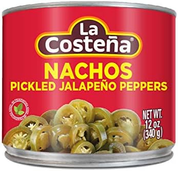 La CosteƱa Sliced Nacho Jalapeno Peppers - Pickled Jalapenos - Jalapeno Pepper - Hot Peppers - Mexican Food, Guacamole, Spicy Nacho & Taco Toppings, Enchiladas & Salsa - 12oz, 1 Pack Canned Jalapenos