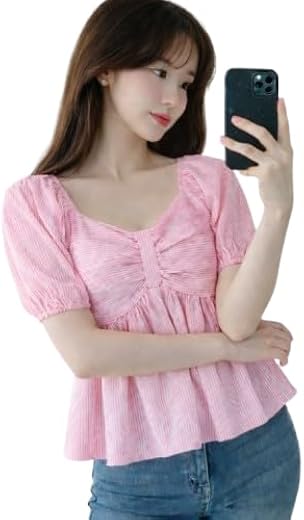 AREAL FASHION Women's Cotton chack Striped Button-Down Shirt, Long Sleeve, Collared, Casual Office Wear