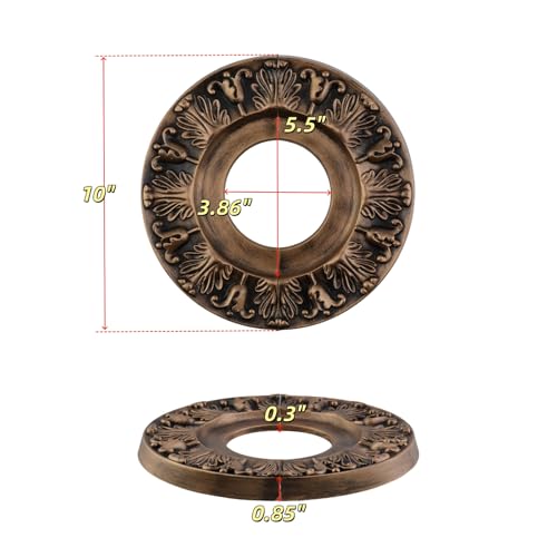Image of PU Ceiling Medallions 2Pcs, 10 Inches x 3.86 Inches, Bronze Tone | Split Type, Fits 3.86 Inches Canopy, European Vintage Carving Style, Synthetic Foam Construction for Easy Installation