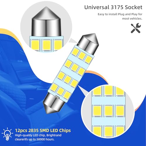 Bombilla LED 578 41mm 6000K blanca interior para auto miniatura 3