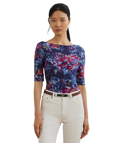 Lauren Ralph Lauren Women's Petite Print Stretch Cotton Boatneck Tee