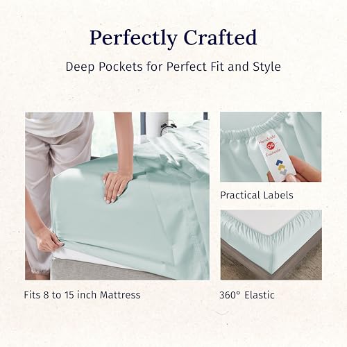 California Design Den Luxury Twin Sheet Set - 100% Cotton, 600 Thread Count Deep Pocket Twin Sheets, Soft Hotel-Quality Bedding with Sateen Weave - Seafoam