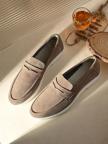 Image of Men Suede Leather Loafers with Bow - Cushioned Comfort, Durable Sole & Everyday Luxury