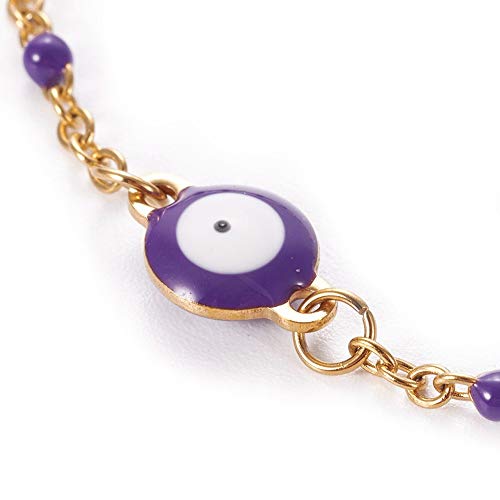 Image of LZD Stainless Steel Enamel Chain Bracelet Lobster Evil Eye Gold Adjustable 2mm A110