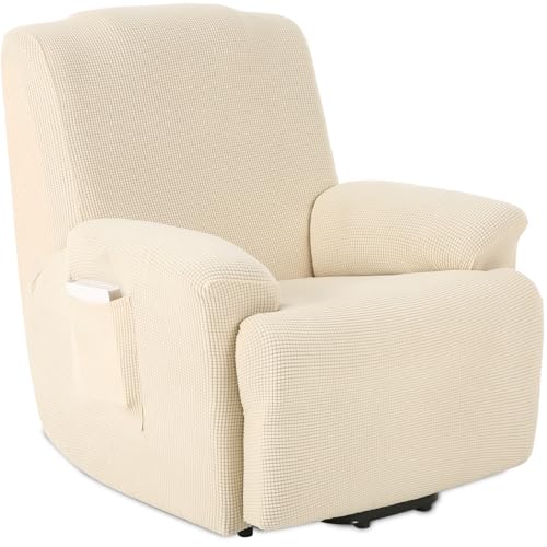 TIANSHU Funda Reclinable de 1 Plaza, Fundas Reclinables Elásticas, Protector Funda Sillón Relax, Funda Cubre Sofá, Fundas de Sofá Lavables y Elásticas para Muebles (Beige)