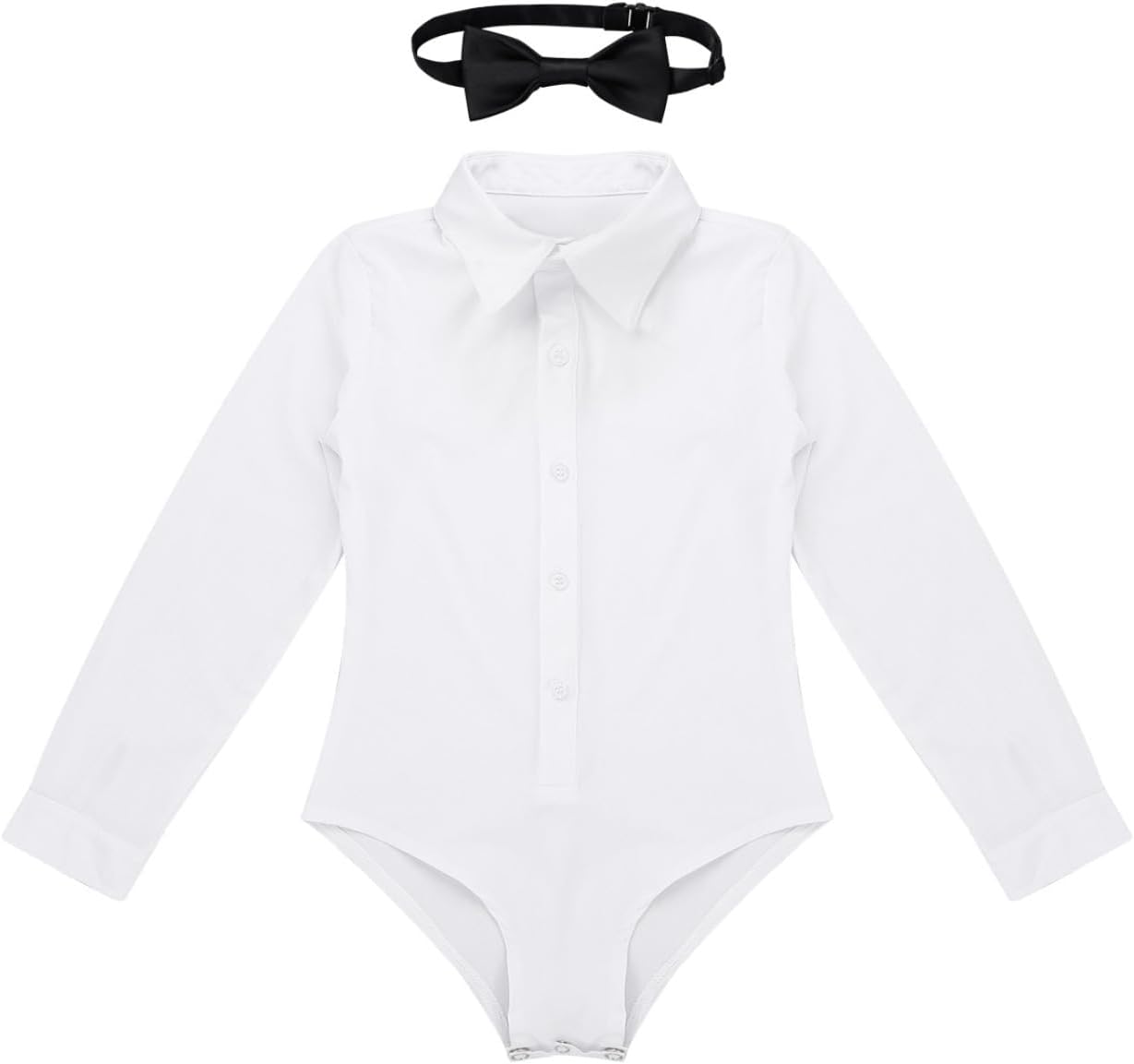 Kids Boys Latin Modern Dance Shirt Romper with Bowtie Gentleman Shirt Long Sleeves Leotard Bodysuit