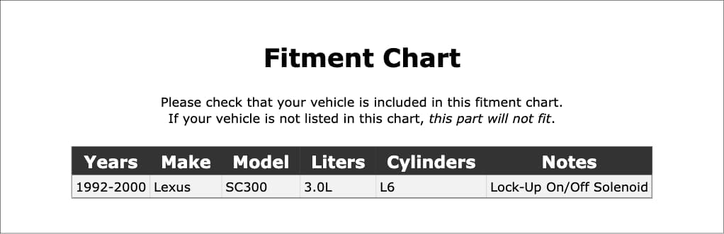 Automatic Transmission Torque Converter Clutch Solenoid Compatible With Lexus SC300 3.0L L6 2000 1999 1998 1997 1996 1995 1994 1993 1992 P-4891025