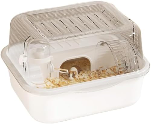 Maryseaハムスター 透明 小動物用 組立式 ハムスター ハウス 隠れ家 耐久性 通気性 給水器 静音回し車付き 休憩所 飼育 持ち運びやすい 脱獄防止 クリア お掃除しやすい ペット (ホワイト)