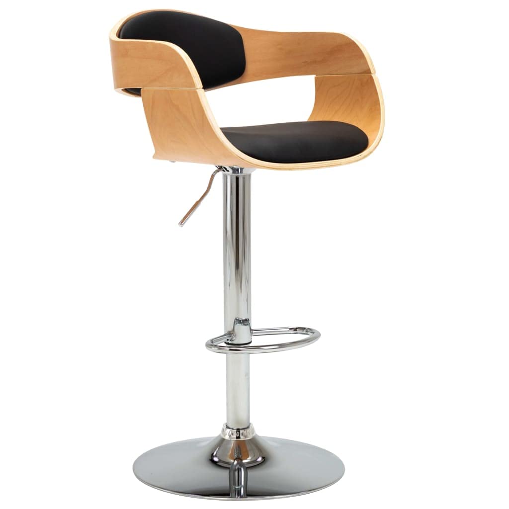 Tabouret de bar réglable en hauteur avec dossier ergonomique et repose-pieds en bois noir