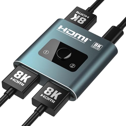 4K 120Hz HDMI Switch, 8K 60Hz HDMI 2.1 Bi-Directional 2-in-1/1-in-2 Switcher Splitter, Aluminum HDMI Selector 48Gbps High Resolution Switch Capable for Gaming, PS5, Xbox, HDR10, Dolby Vision