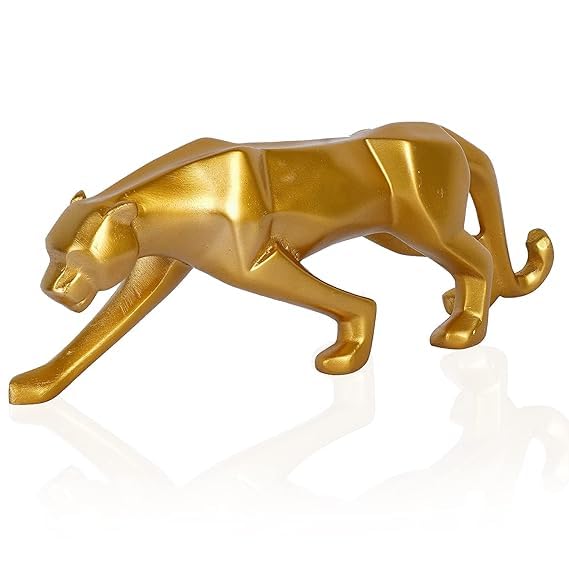 Sanshipt Store Geometrical Panther Statue Showpiece – Resin Animal Figurine for Indian Handicraft Decor, Living Room & Table Decoration (Gold, 10.1 x 26.6 cm)