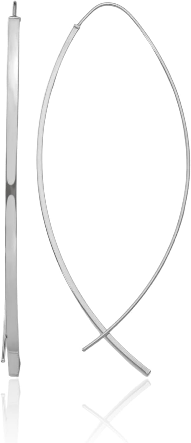 IceCarats 14K Solid White Gold Square Wire Threader Earrings 57.9mm 2 1/4 inch Polished For Her