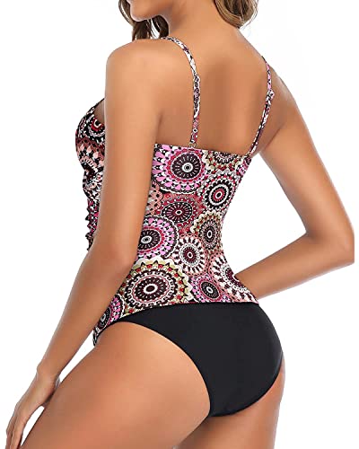 Image of Tempt Me Two Piece Tankini Swimsuit for Women High Neck Ruched Tummy Control Top with Bottom Bathing Suits