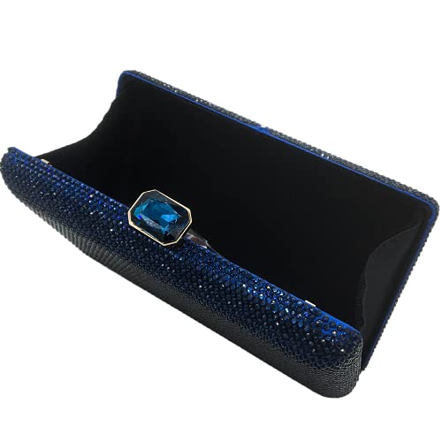 Elegante bolsa feminina clutch de cristal para noite bolsa de mão para casamento, Azul-marinho