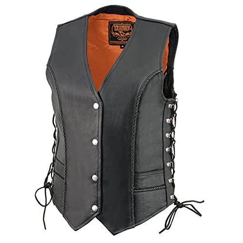 Image of Milwaukee Leather Women's Premium Classic Leather Motorcycle Rider Vest w /Adjustable Side Laces