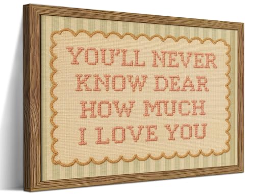 ZHARGL You'll Never Know Dear How Much I Love You Wall Art, Vintage Inspirational Quote Canvas Wall Decor Painting, Mid Centur Pink Green Striped Prints Pictures for Nursery Bedroom 12x16 Inch