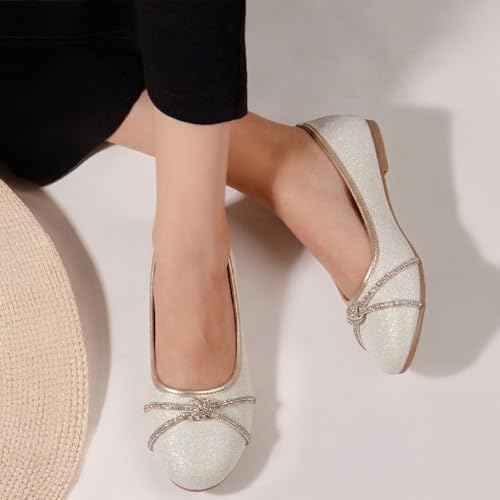 Image of toothless Kids Girls Belly Shoes | Shimmer Ballerinas with Rhinestone Detail | Comfortable Slip-On Ballet Flats, Festive Occasions & Weddings