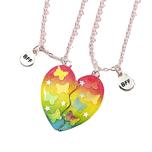 Saalort Best Friends Necklace for 2 Magnetic Split Heart Necklaces Set Friendship Gifts BFF Matching Pendant, Zinc, Amethyst