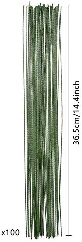 HUIMALL 100 PCS Floral Wire Stems, Green Florist Wire Thick Floral Stem Wire Sugar Flower Wire Floristry Green Stub Wire For Flower Stub Stem Handmade DIY Craft Corsages Decoration