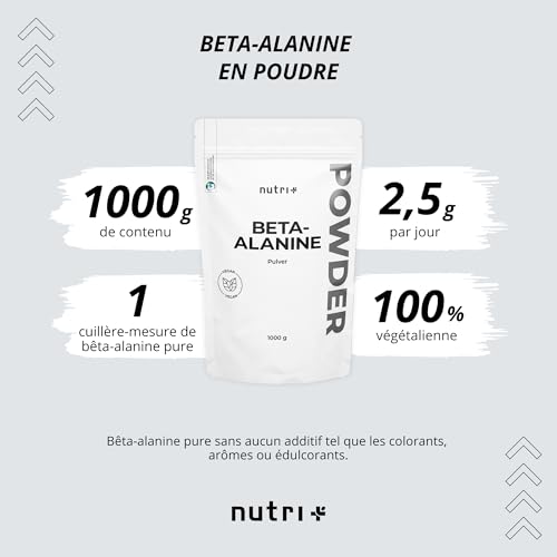 Nutri + Bêta Alanine 1 kg de poudre - végan pur hautement dosé et sans additif - 1000 g Pre Workout Booster - Beta Alanine Powder - idéal comme booster pré-entraînement – Image 4