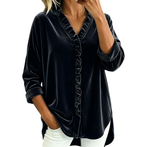 Saxrel Camisas de manga larga para mujer, de terciopelo, túnica, cuello en