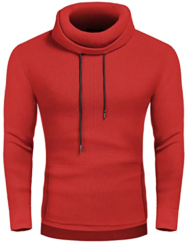 COOFANDY Mens Knitted Pullover Jumper Turtleneck Long Sleeve Slim Fit Sweater Wine Red