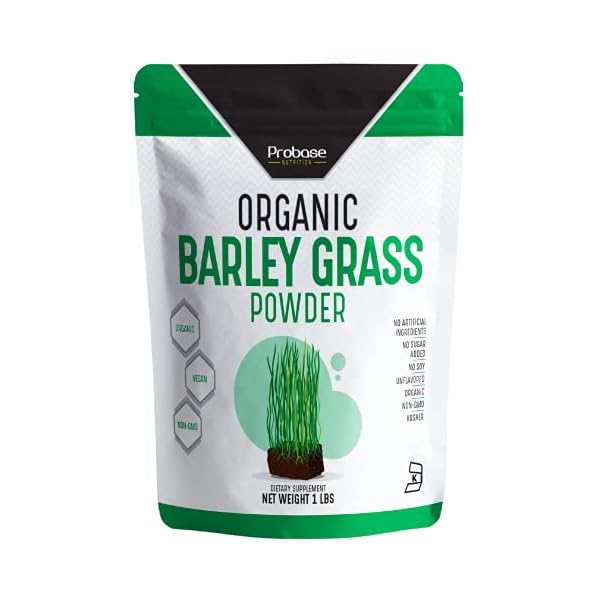 Probase Nutrition Organic Barley Grass Powder - 16 oz (1 Pound) Non GMO - Vegan - Premium Superfood - Supports a Healthy…