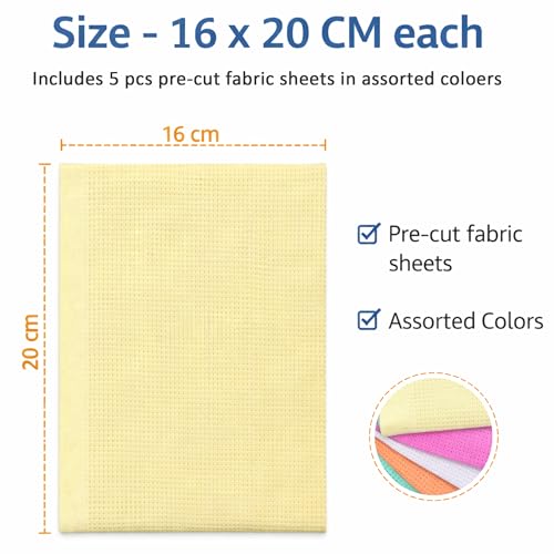 Image of Asian Hobby Crafts 5 Pcs Matty Fabric for Beginners & Adults | DIY Embroidery, Cross Stitch & Knitting | Premium Sewing Fabric for Needlework & Craft Projects | Ideal for Hoop Art Activity