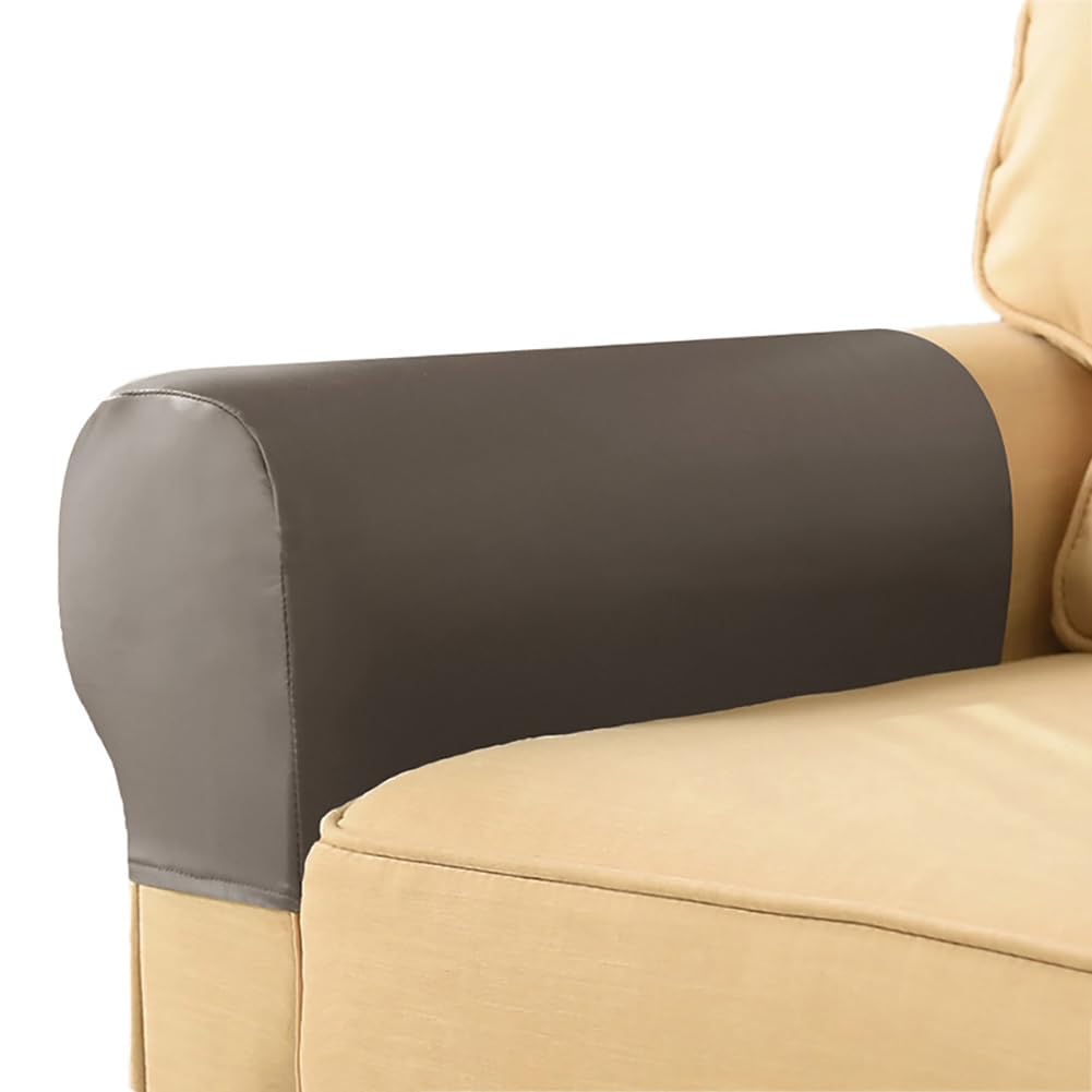 Lingxiya Taupe Sofa Armrest Covers,Thick Waterproof Pu Leather Arm Covers For Chairs/Sofas,Stretch Armchair Couch Arm Caps Slipcovers For Furniture Protector,2Pcs (Taupe)