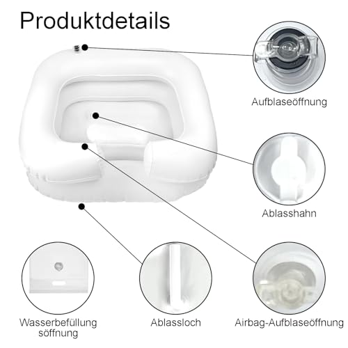 Xvbhaq Haarwaschbecken für Bettlägerige – Aufblasbares Haarwaschbecken zum Haare waschen, mit Duschkopf, Wassersack, 1M Schlauch, Für Schwangere, Verletzte & Postoperativ